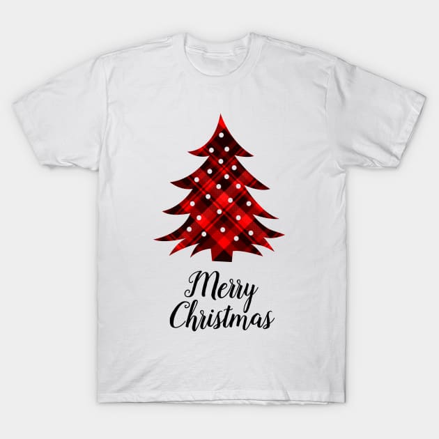 Merry Christmas Plaid Christmas Tree T-Shirt by julieerindesigns